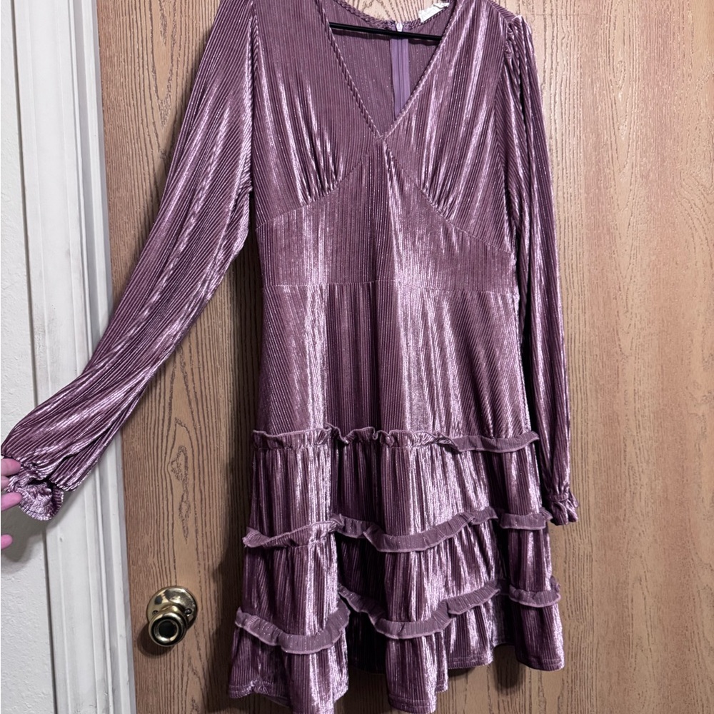 Chic Long Sleeve Velvet Dress in Purple